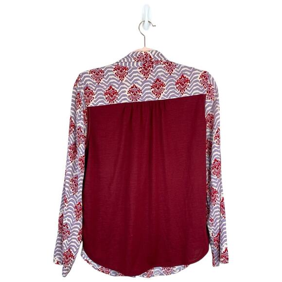 ANTHROPOLOGIE Porridge Medallion Mixed Media Top Boho Long Sleeve Blouse Small - Picture 2 of 7